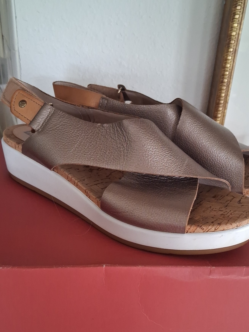 PIKOLINOS Metallic Taupe Leather Slingback Sandals